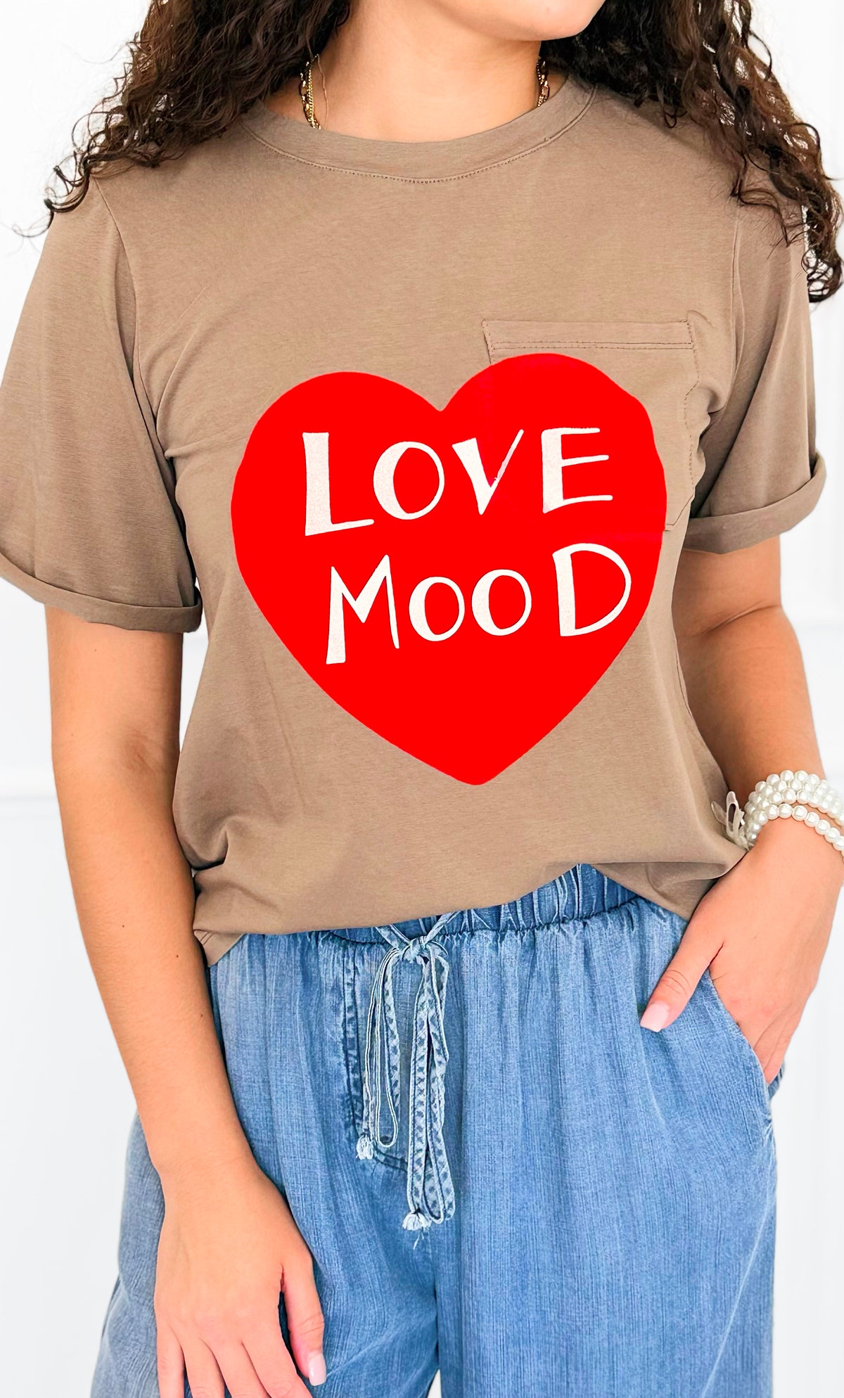 Love Mood Italian Graphic tee- Camel-110 short Sleeve Top-V SKY-Coastal Bloom Boutique, find the trendiest versions of the popular styles and looks Located in Indialantic, FL