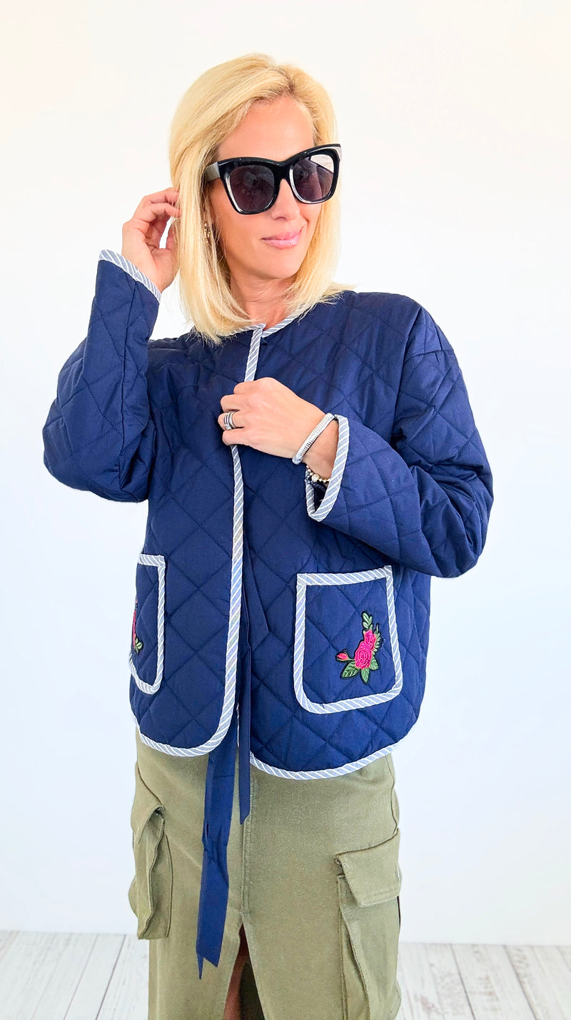 Rose Embroidered Light Quilted Jacket-160 Jackets-oddi-Coastal Bloom Boutique, find the trendiest versions of the popular styles and looks Located in Indialantic, FL