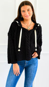 Seaside Breeze Hooded Chenille Sweater - Black-140 Sweaters-Zenana-Coastal Bloom Boutique, find the trendiest versions of the popular styles and looks Located in Indialantic, FL