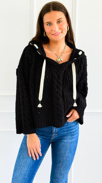 Seaside Breeze Hooded Chenille Sweater - Black-140 Sweaters-Zenana-Coastal Bloom Boutique, find the trendiest versions of the popular styles and looks Located in Indialantic, FL