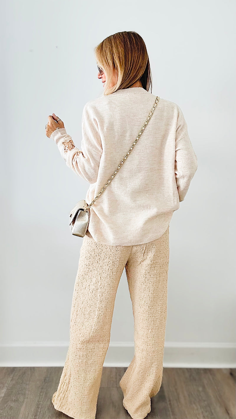 Natural Textured Woven Pants-170 Bottoms-EASEL-Coastal Bloom Boutique, find the trendiest versions of the popular styles and looks Located in Indialantic, FL