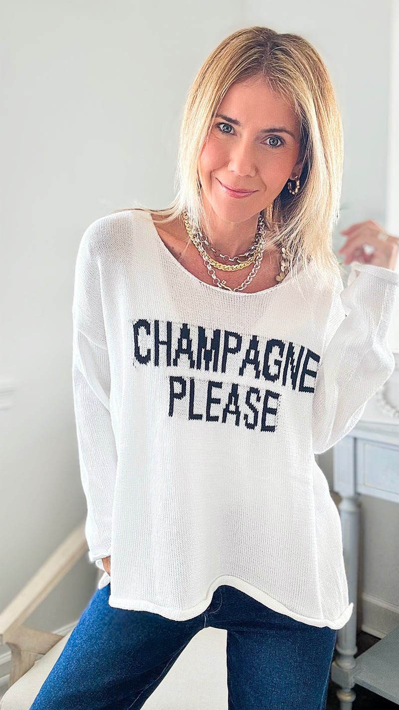 "Champagne Please" Knit Lightweight Sweater - White-140 Sweaters-Miracle-Coastal Bloom Boutique, find the trendiest versions of the popular styles and looks Located in Indialantic, FL