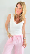 Plunge V-Neck Tank Top-Off White-110 Sleeve Tops-EC COLLECTION INC-Coastal Bloom Boutique, find the trendiest versions of the popular styles and looks Located in Indialantic, FL
