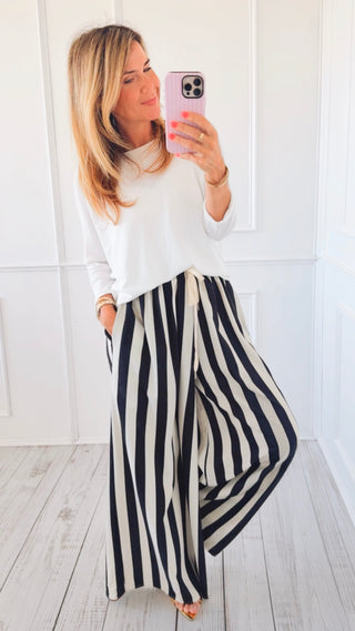Soho Stripe Capri Italian Pants- Black/Cream