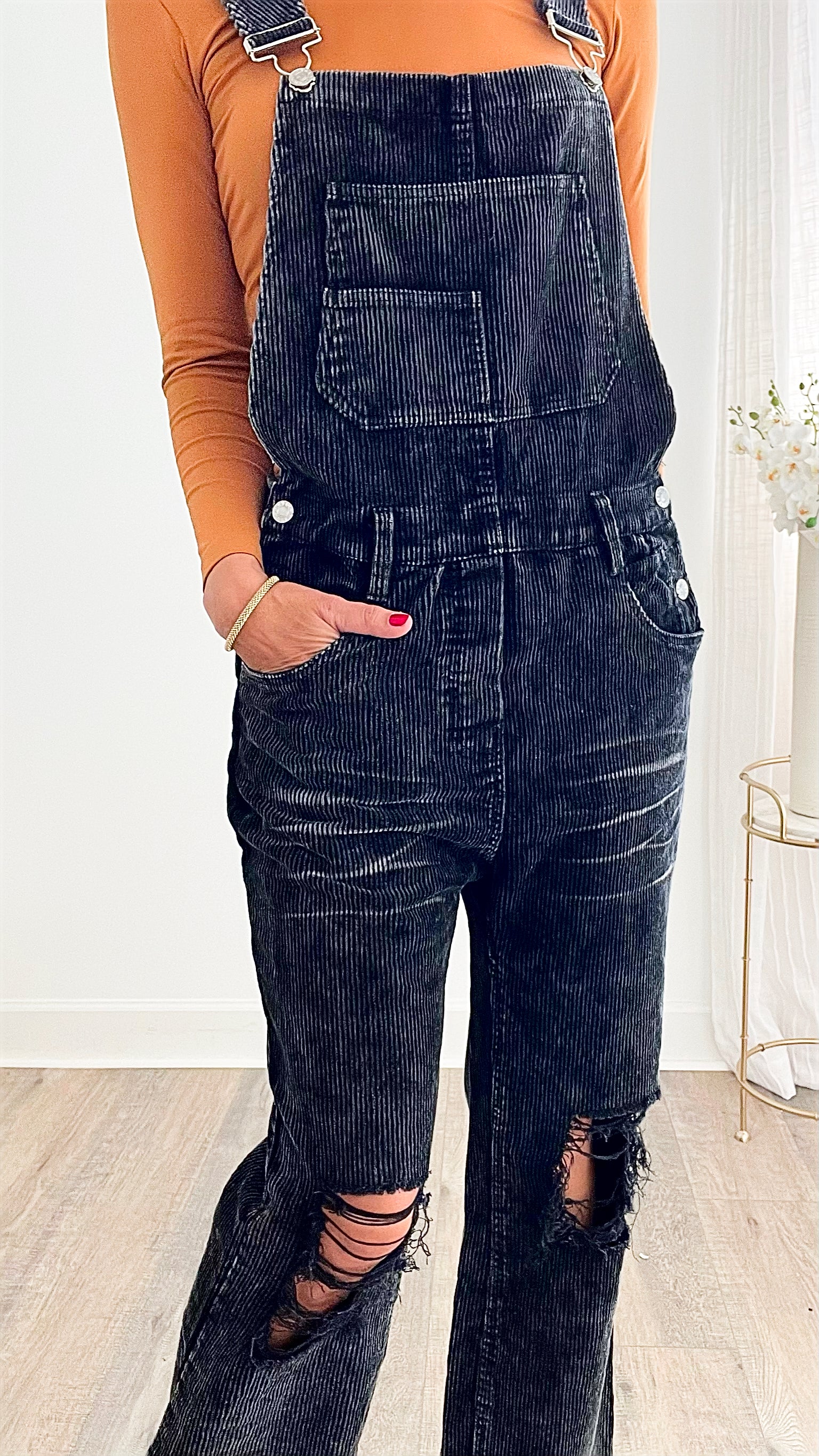 Distressed best sale black overalls