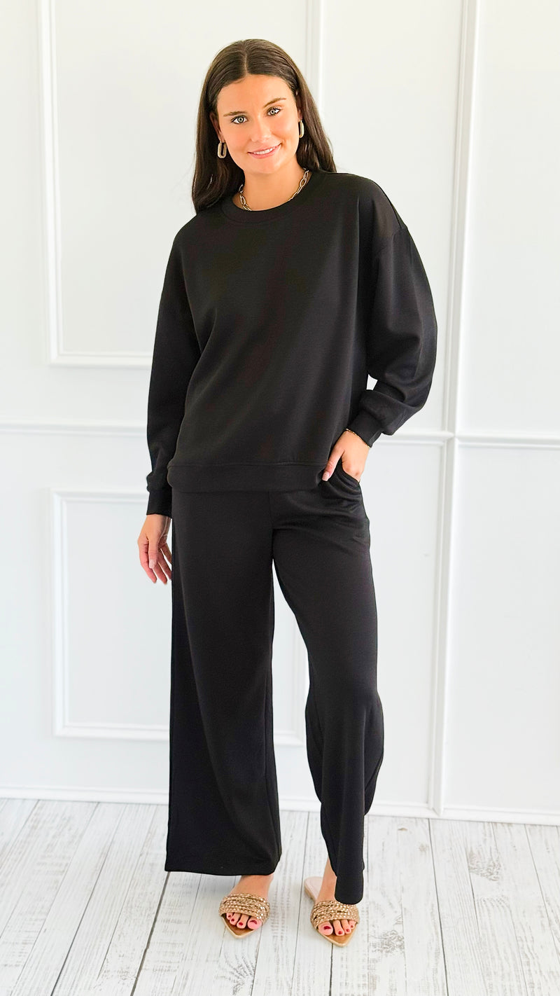 Weekend Lounge Scuba Pant Set - Black-210 Loungewear/Sets-Zenana-Coastal Bloom Boutique, find the trendiest versions of the popular styles and looks Located in Indialantic, FL
