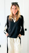 Contrast Lounge Quarter-Zip Top - Black-110 Long Sleeve Tops-JODIFL-Coastal Bloom Boutique, find the trendiest versions of the popular styles and looks Located in Indialantic, FL