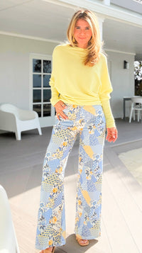 Sunlit Collage Wide Leg Pants - Blue Multi