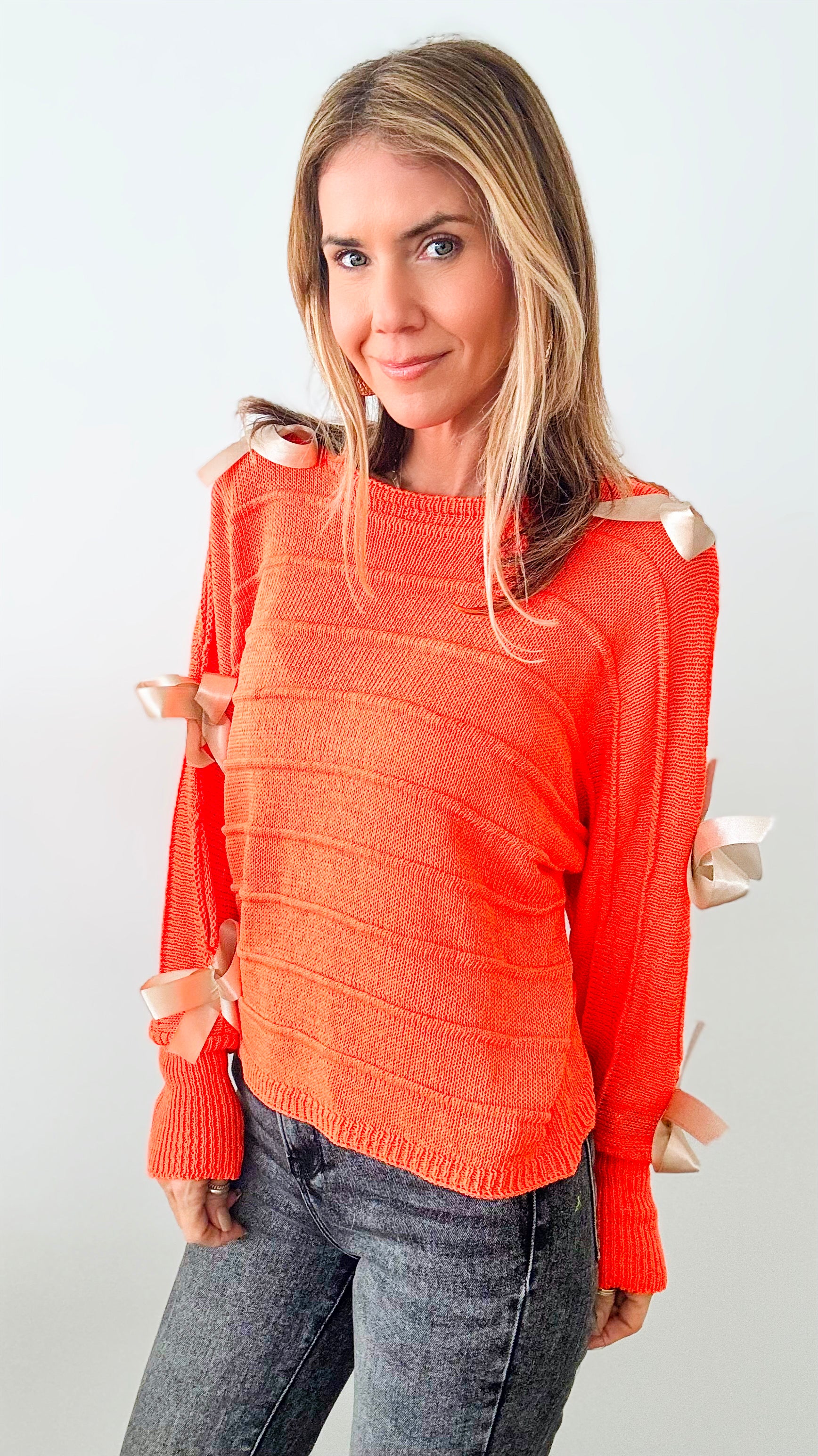 Satin Elegance Italian Sweater - Orange-140 Sweaters-Germany-Coastal Bloom Boutique, find the trendiest versions of the popular styles and looks Located in Indialantic, FL