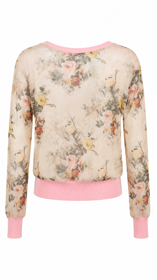Sheer Floral Button Front Cardigan