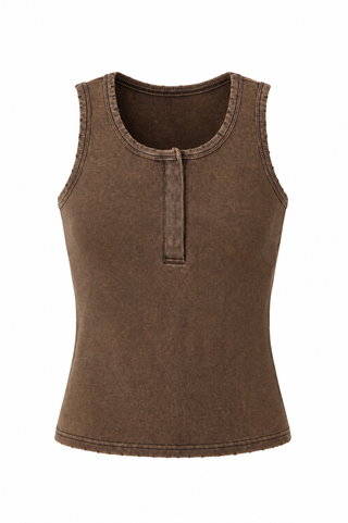 Washed Sleeveless Everyday Tank Top - Coffee