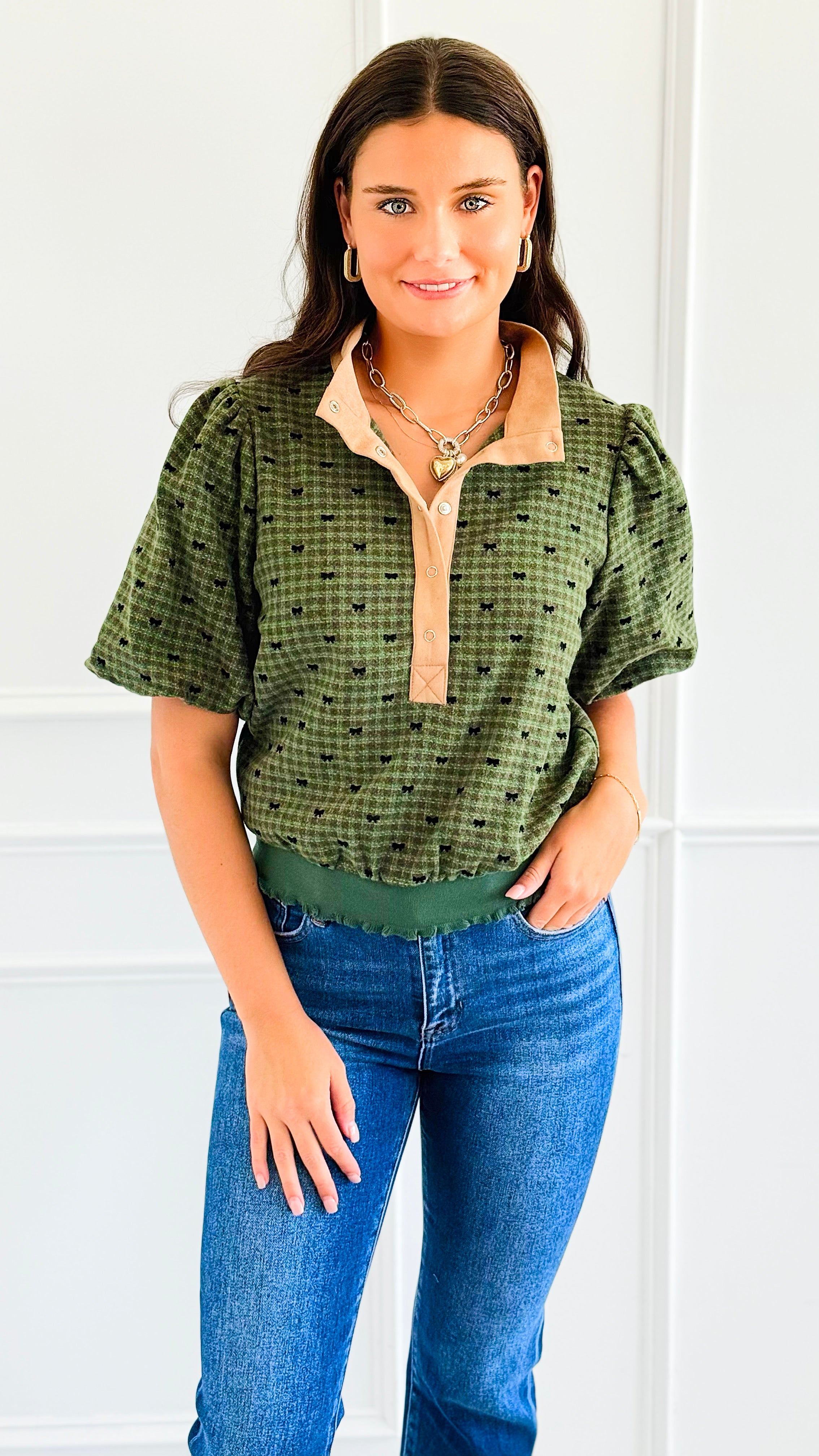 Ruffle Hem Puff Sleeve Top-110 Short Sleeve Tops-VOY-Coastal Bloom Boutique, find the trendiest versions of the popular styles and looks Located in Indialantic, FL