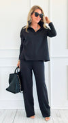 Chic & Cozy Eileen French Terry Pant Set-Black-210 Loungewear/sets-EC COLLECTION INC-Coastal Bloom Boutique, find the trendiest versions of the popular styles and looks Located in Indialantic, FL