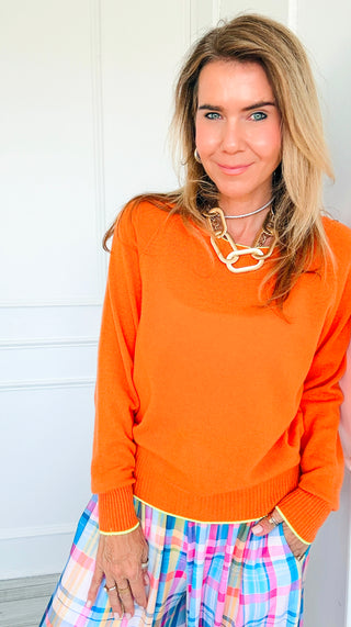 Neon Detail Italian Pullover- Orange/ Yellow