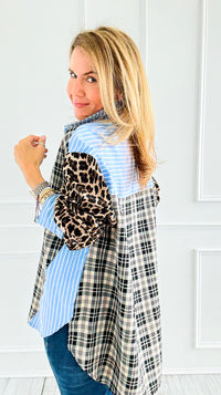 Plaid Instinct Italian Button Down Blouse-110 Long Sleeve Tops-TATTOO Z-Coastal Bloom Boutique, find the trendiest versions of the popular styles and looks Located in Indialantic, FL