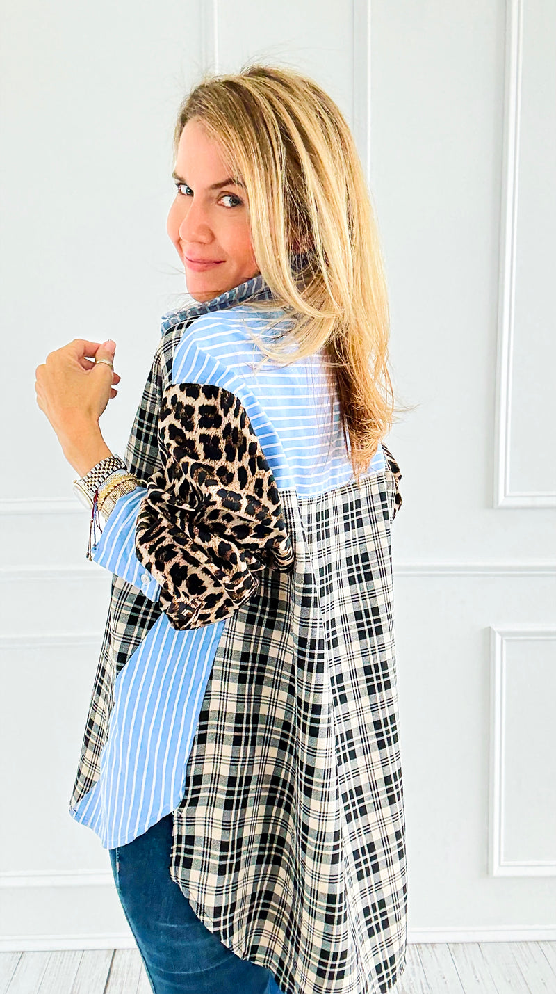 Plaid Instinct Italian Button Down Blouse-110 Long Sleeve Tops-TATTOO Z-Coastal Bloom Boutique, find the trendiest versions of the popular styles and looks Located in Indialantic, FL