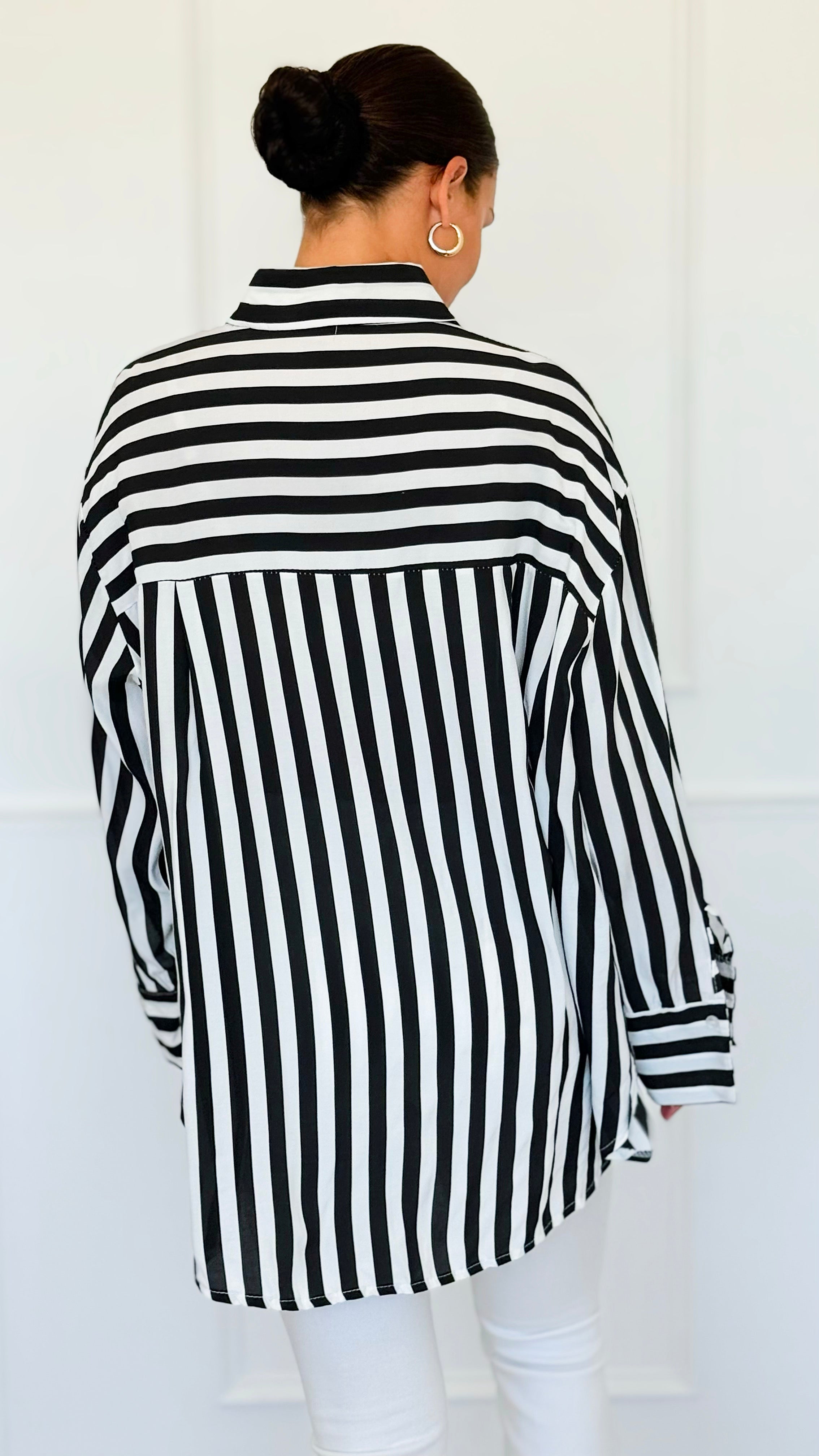 Empire Stripes Italian Blouse-110 Long Sleeve Tops-TATTOO Z-Coastal Bloom Boutique, find the trendiest versions of the popular styles and looks Located in Indialantic, FL