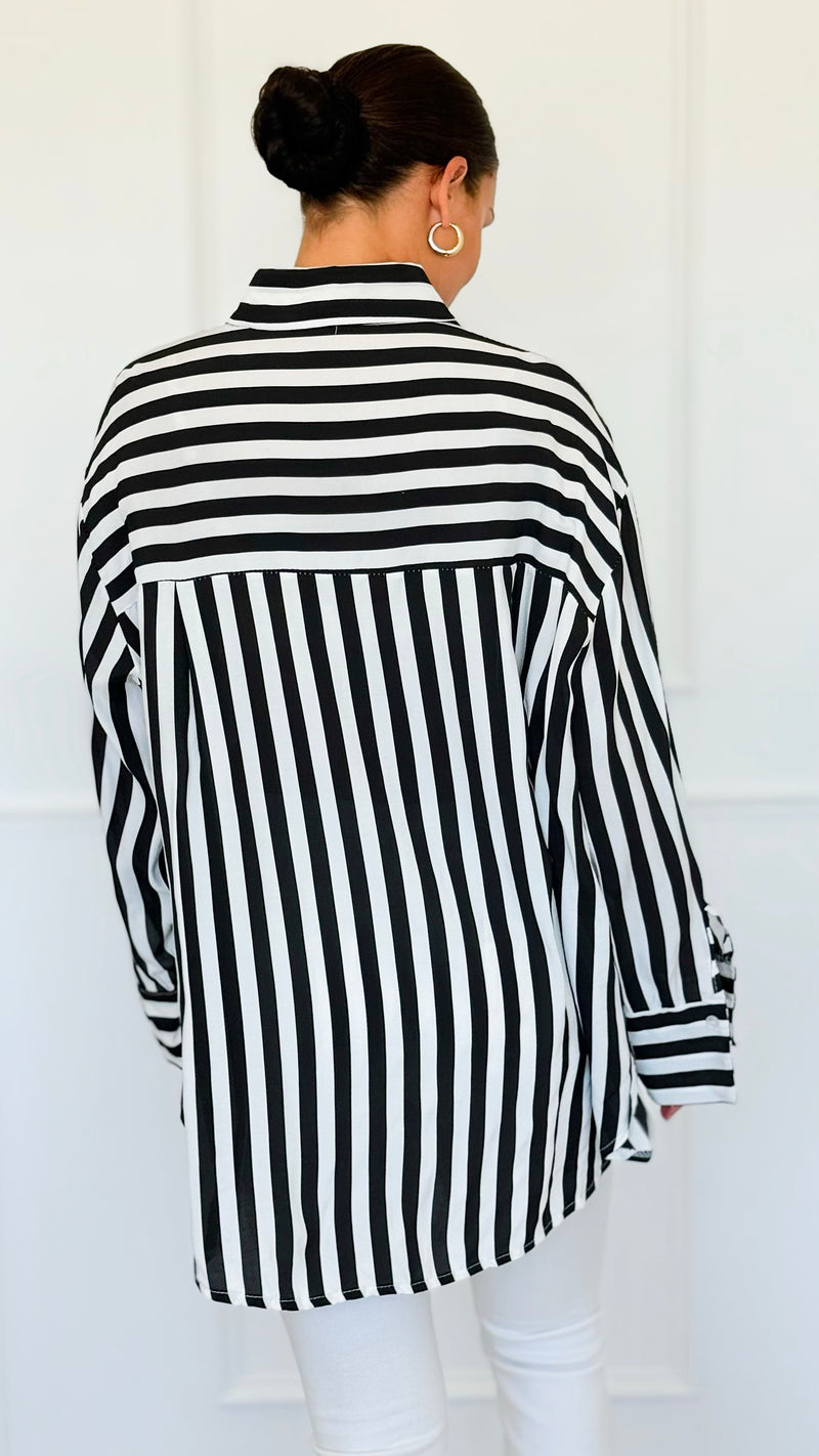 Empire Stripes Italian Blouse-110 Long Sleeve Tops-TATTOO Z-Coastal Bloom Boutique, find the trendiest versions of the popular styles and looks Located in Indialantic, FL