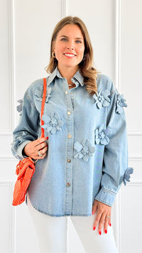 Blossom Denim Button-Down Top-130 Long Sleeve Tops-La' Ros-Coastal Bloom Boutique, find the trendiest versions of the popular styles and looks Located in Indialantic, FL