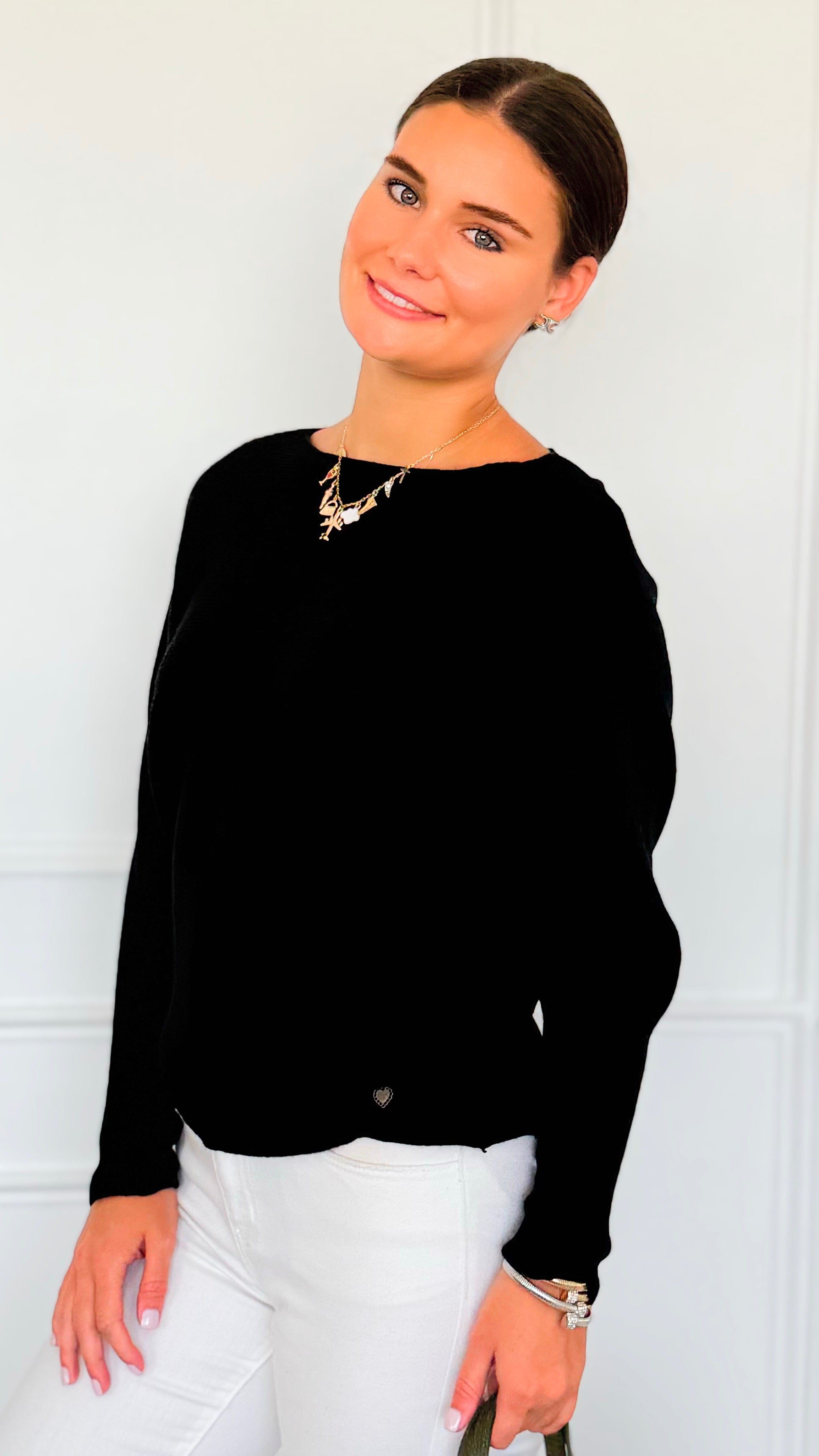 Ribbed Italian Pullover- Black-140 Sweaters-Italianissimo-Coastal Bloom Boutique, find the trendiest versions of the popular styles and looks Located in Indialantic, FL