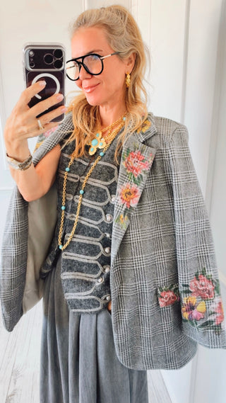 Painted Floral Plaid Italian Blazer