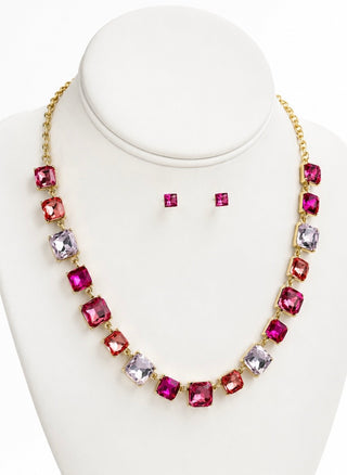 Pink Square Necklace Set