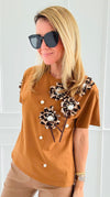 Embellished Floral Appliqué Tee-110 short Sleeve Top-PASTEL DESIGN-Coastal Bloom Boutique, find the trendiest versions of the popular styles and looks Located in Indialantic, FL