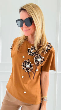 Embellished Floral Appliqué Tee-110 short Sleeve Top-PASTEL DESIGN-Coastal Bloom Boutique, find the trendiest versions of the popular styles and looks Located in Indialantic, FL