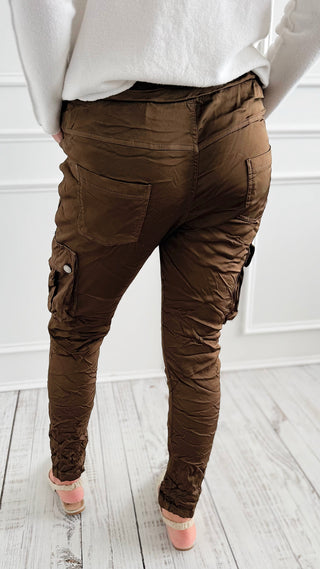 Cargo Wish List Italian Joggers- Brown-180 Joggers-CRIS S.R.L.-Coastal Bloom Boutique, find the trendiest versions of the popular styles and looks Located in Indialantic, FL