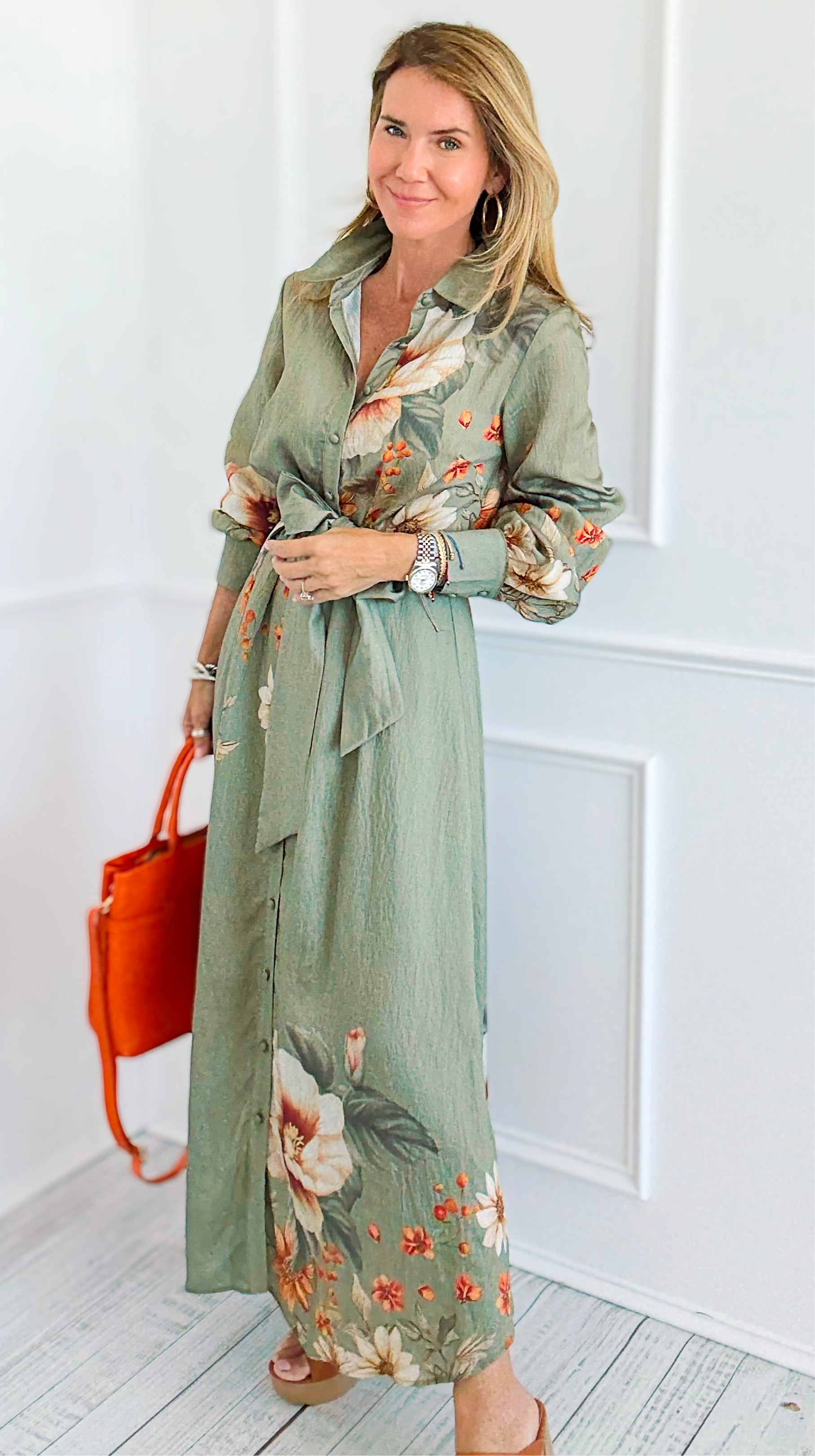 Botanic Cascade Maxi Shirt Dress-200 Dresses/Jumpsuits/Rompers-Rokoko-Coastal Bloom Boutique, find the trendiest versions of the popular styles and looks Located in Indialantic, FL
