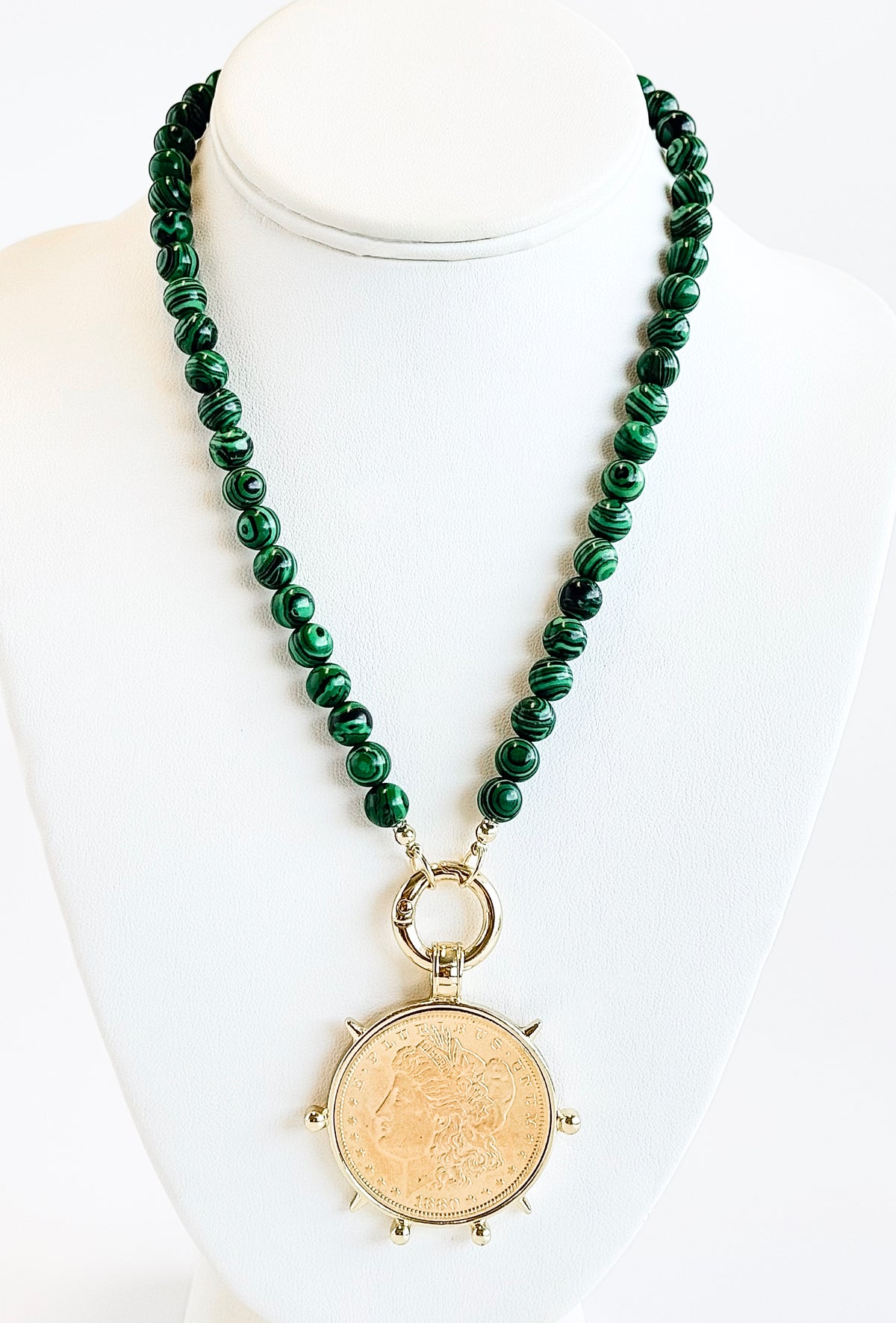 Emerald Pearl Ancient Coin Necklace-230 Jewelry-Chasing Bandits-Coastal Bloom Boutique, find the trendiest versions of the popular styles and looks Located in Indialantic, FL