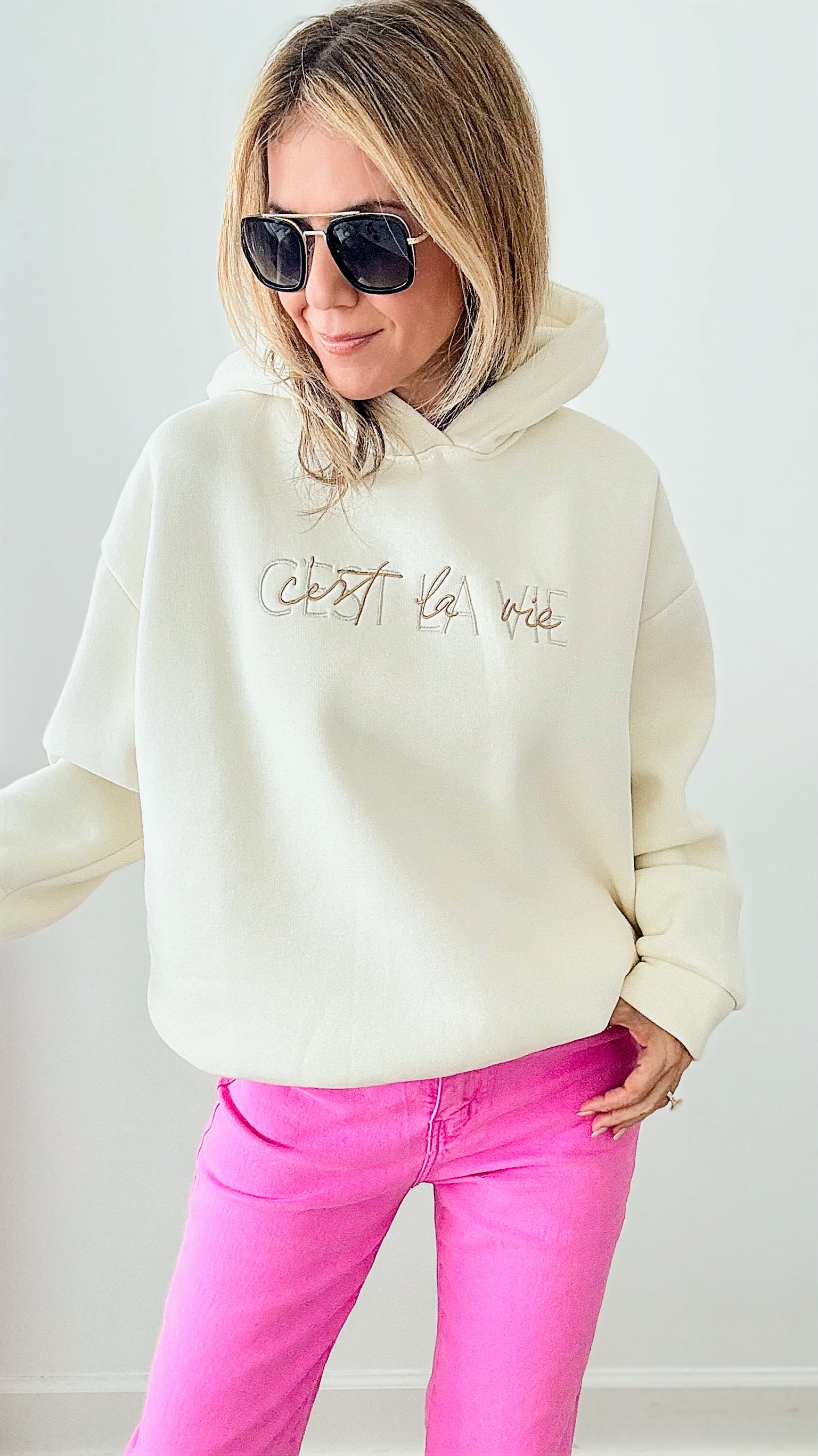 C´est La Vie Hoodie-160 Jackets-Q2-Coastal Bloom Boutique, find the trendiest versions of the popular styles and looks Located in Indialantic, FL