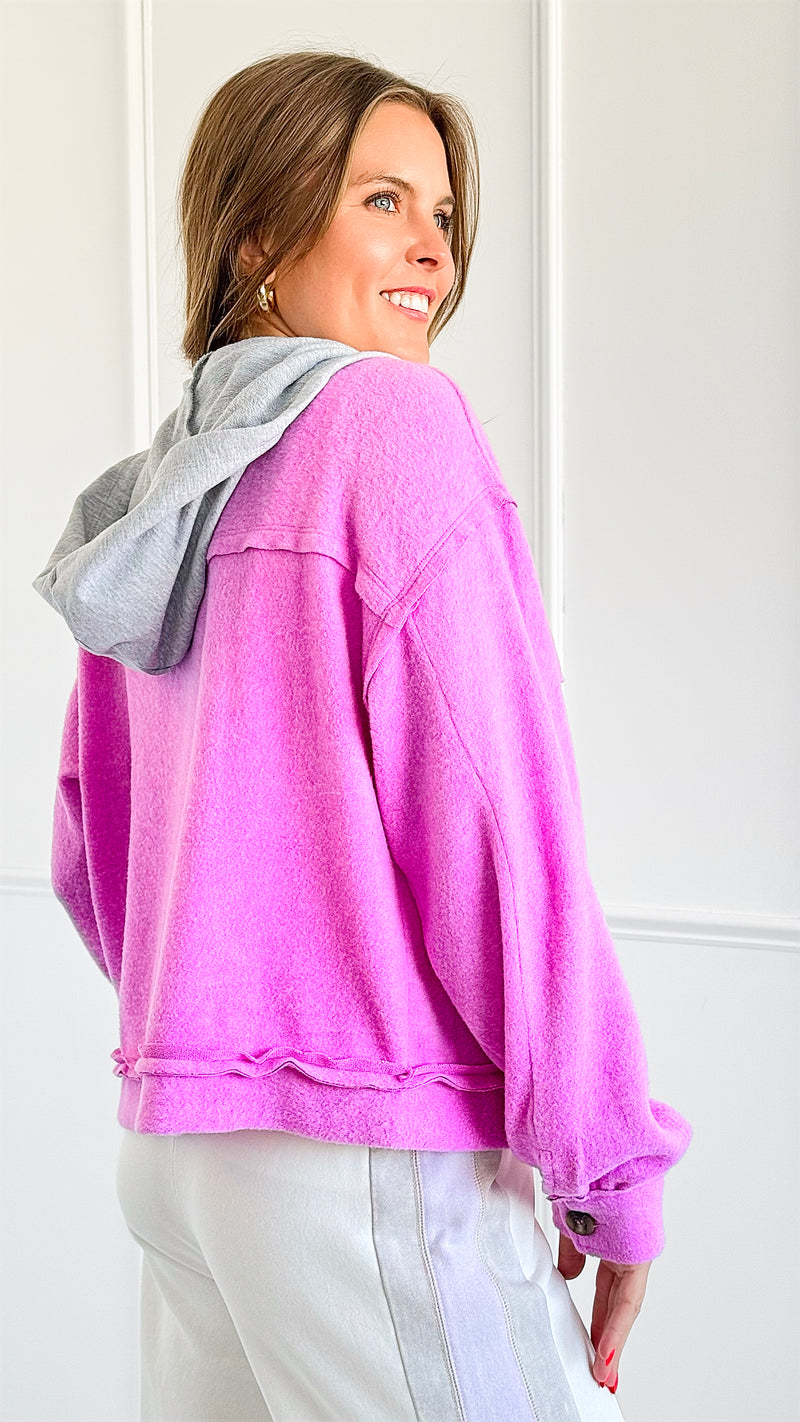 Relaxed Utility Knit Jacket - Bright Mauve-160 Jackets-Zenana-Coastal Bloom Boutique, find the trendiest versions of the popular styles and looks Located in Indialantic, FL