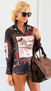 Gallop Glam Italian Blouse-110 Long Sleeve Tops-AZUL MONACO-Coastal Bloom Boutique, find the trendiest versions of the popular styles and looks Located in Indialantic, FL