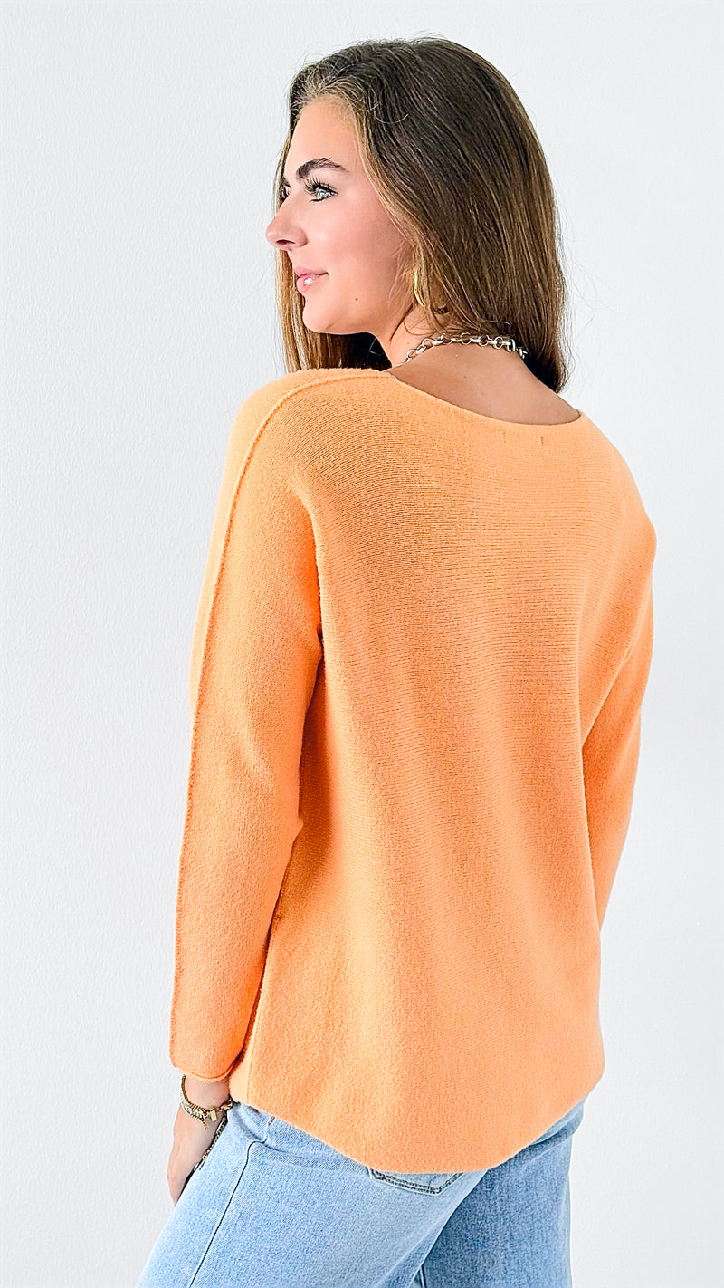 Soho Italian Boatneck Pullover - Cantaloupe-140 Sweaters-Italianissimo-Coastal Bloom Boutique, find the trendiest versions of the popular styles and looks Located in Indialantic, FL