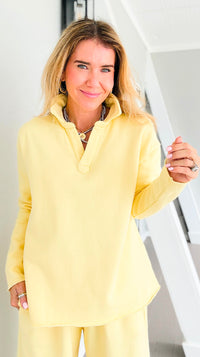 Eileen Cozy Lounge Collar Pullover Top - Yellow Glow