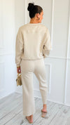 Weekender Ease Scuba 2pc Pant Set - Oatmeal-210 Loungewear/Sets-YELETE-Coastal Bloom Boutique, find the trendiest versions of the popular styles and looks Located in Indialantic, FL