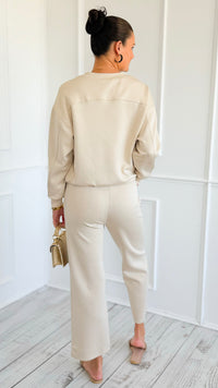 Weekender Ease Scuba 2pc Pant Set - Oatmeal-210 Loungewear/Sets-YELETE-Coastal Bloom Boutique, find the trendiest versions of the popular styles and looks Located in Indialantic, FL