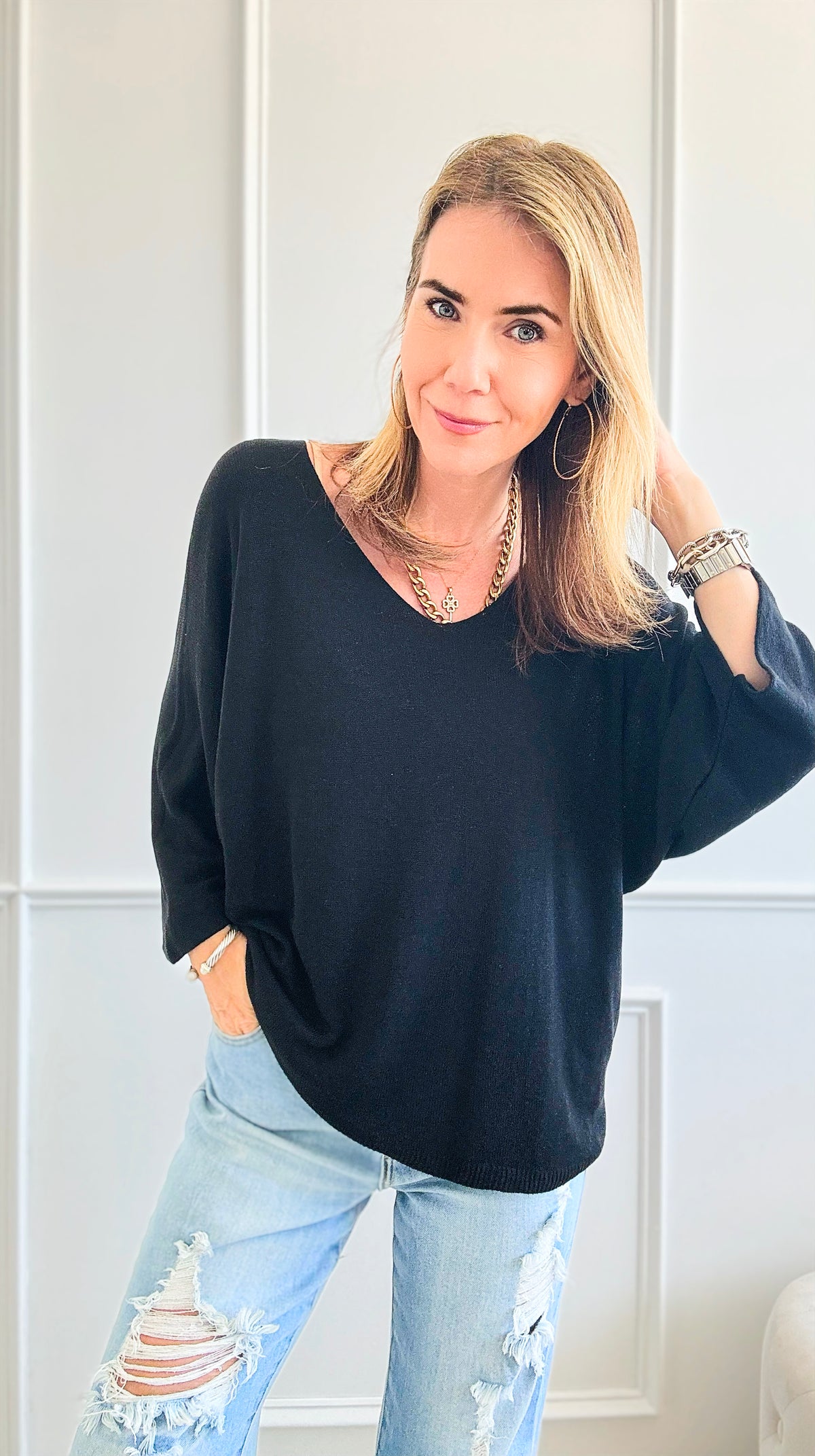 Sundays Ribbed Italian Top - Black-130 Long Sleeve Tops-Italianissimo-Coastal Bloom Boutique, find the trendiest versions of the popular styles and looks Located in Indialantic, FL