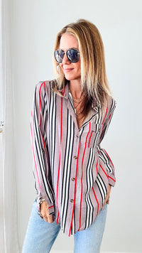 London Meeting Stripe Blouse - Lavender/Grey-130 Long Sleeve Tops-Michel-Coastal Bloom Boutique, find the trendiest versions of the popular styles and looks Located in Indialantic, FL