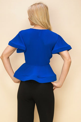 Bow Charm Peplum Blouse - Royal Blue-110 short Sleeve Top-Lovesong-Coastal Bloom Boutique, find the trendiest versions of the popular styles and looks Located in Indialantic, FL