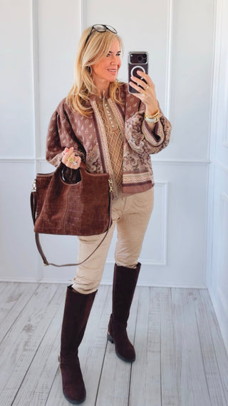 Paisley Border Print Open Front Italian Jacket