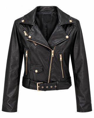 Golden Hour Faux Leather Motor Jacket - Black