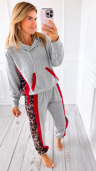 Wild Side Stripe Lounge Set  - Grey/Leopard