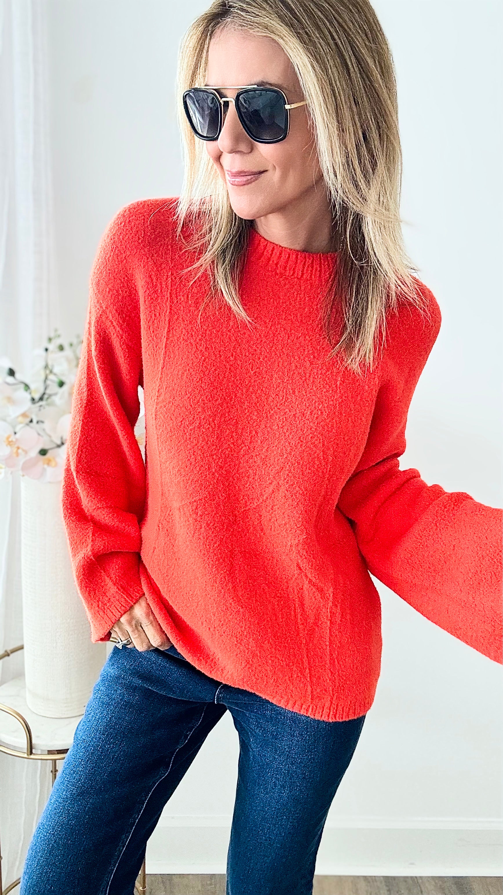 Soft Angora Bell Sleeve Sweater - Orange-140 Sweaters-GIGIO-Coastal Bloom Boutique, find the trendiest versions of the popular styles and looks Located in Indialantic, FL