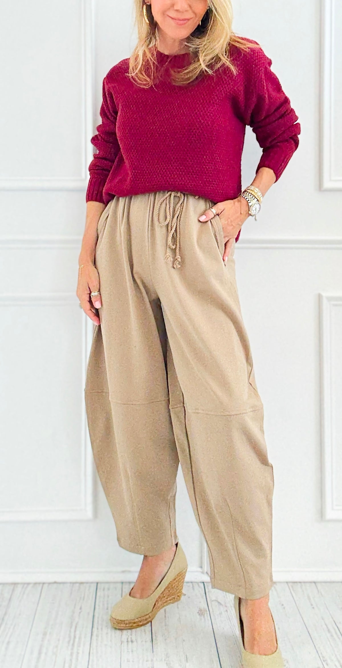 Chic Everyday Barrel Pants - Taupe