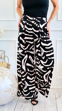 Midnight Muse Palazzo Pant - Black Cream Urb-100 Pants-spin usa-Coastal Bloom Boutique, find the trendiest versions of the popular styles and looks Located in Indialantic, FL