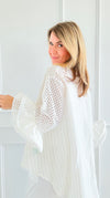 Whimsy Watch Button Detail Ruffle Bell Sleeve Italian Blouse-110 Long Sleeve Tops-TATTOO Z-Coastal Bloom Boutique, find the trendiest versions of the popular styles and looks Located in Indialantic, FL