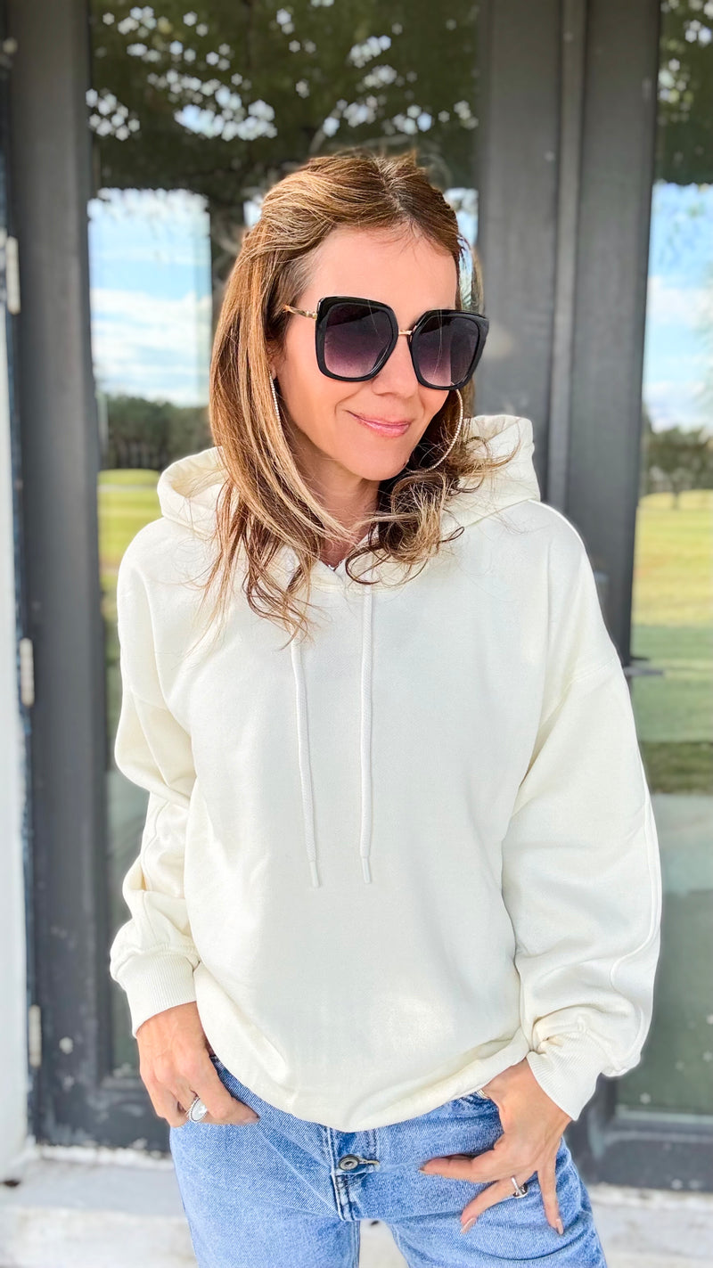 Oversized Hoodie Sweatshirt Top - Off White-130 Long Sleeve Tops-ShopIrisBasic-Coastal Bloom Boutique, find the trendiest versions of the popular styles and looks Located in Indialantic, FL