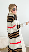 Striped Long Knitted Cardigan-Stone-150 Cardigans/Layers-Italianissimo-Coastal Bloom Boutique, find the trendiest versions of the popular styles and looks Located in Indialantic, FL